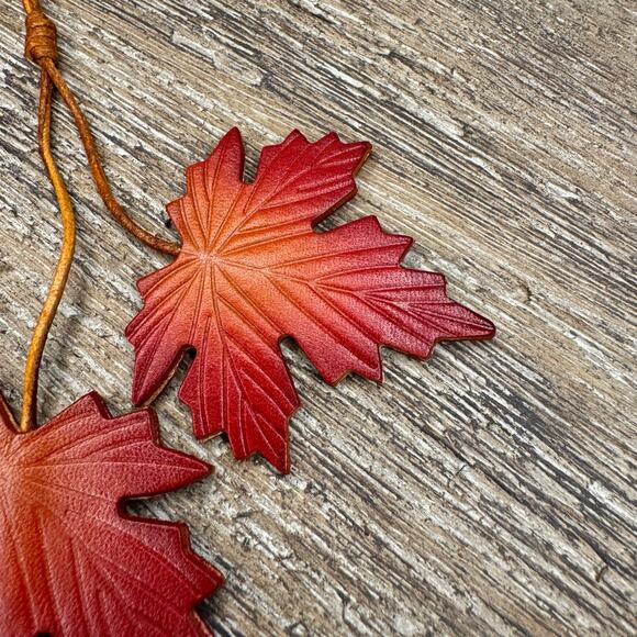 Genuine Leather Maple Leaf Bag Charm Autumn Leaves Brown Leather Crossbody Charm - Picture 7 of 8